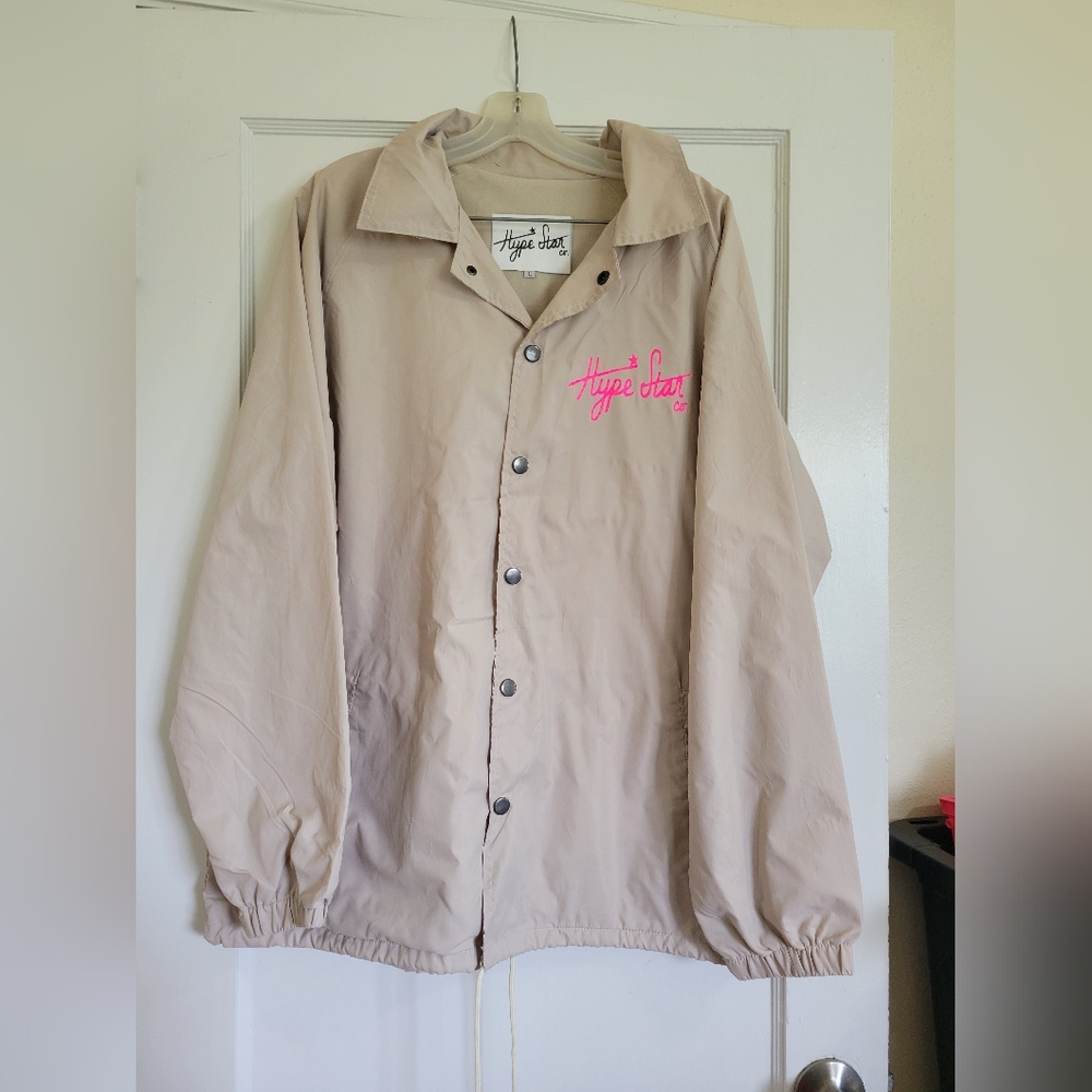 Mens Beige Coach Hype Star Neon pink logo Button Front Jacket